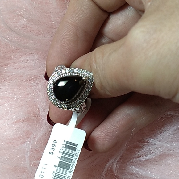 Elite Shungite Diamond Platinum Halo Ring Black Certified Jewelry - Picture 5 of 12